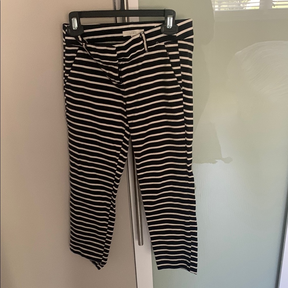 LOFT Black and White Striped Trousers